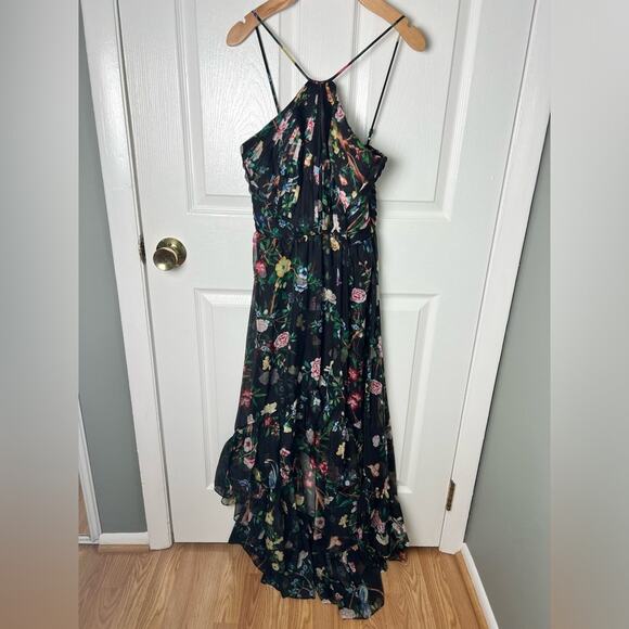 Marchesa Notte Flowering Halter Neck High Low Gown in Black Multi 0 - Picture 2 of 7